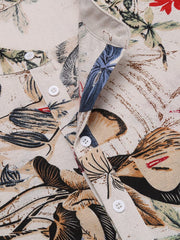 Cotton Linen Floral Henley Shirt