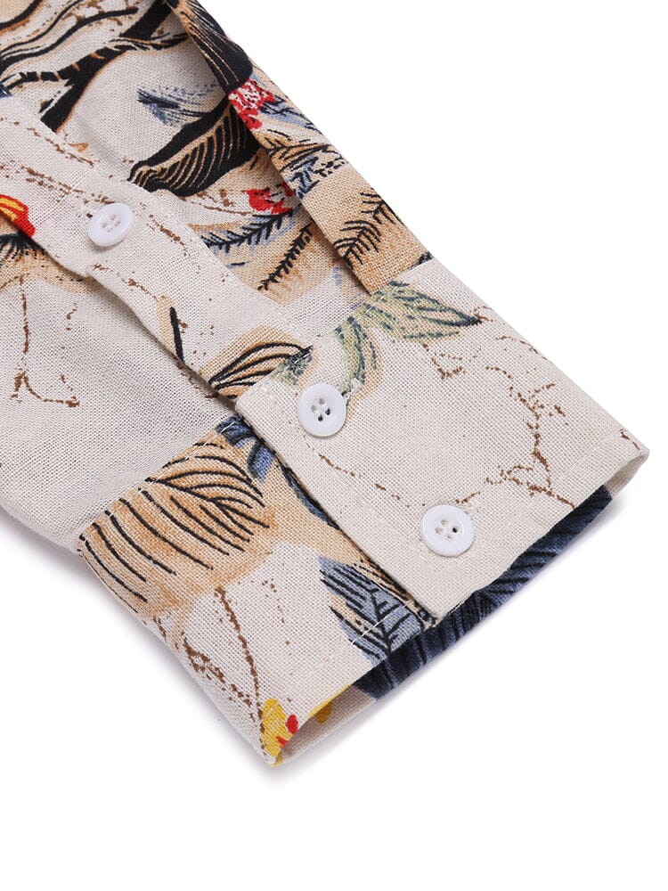 Cotton Linen Floral Henley Shirt