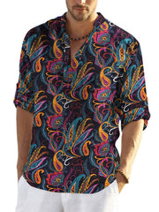 Cotton Linen Floral Henley Shirt