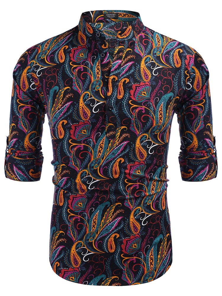 Cotton Linen Floral Henley Shirt