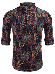 Cotton Linen Floral Henley Shirt