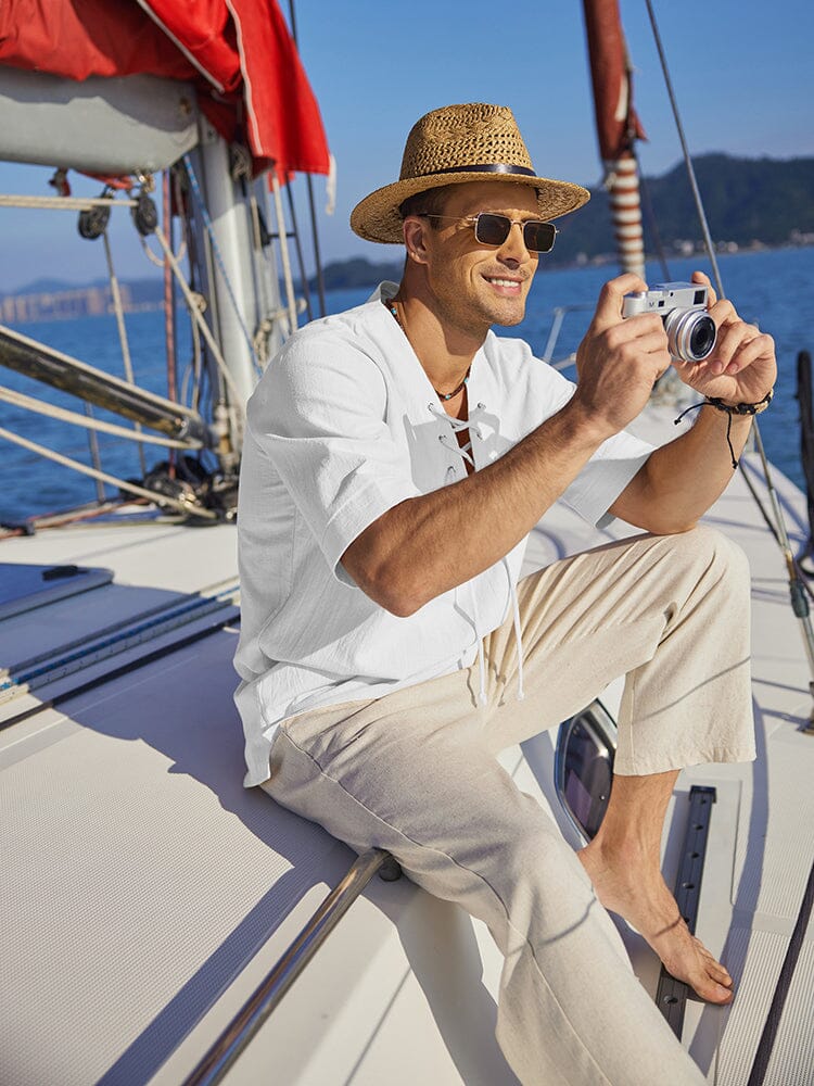 Casual Breathable Lace Up Shirt