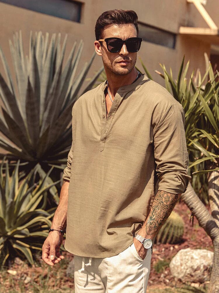 Cotton Linen Style Henley Shirt