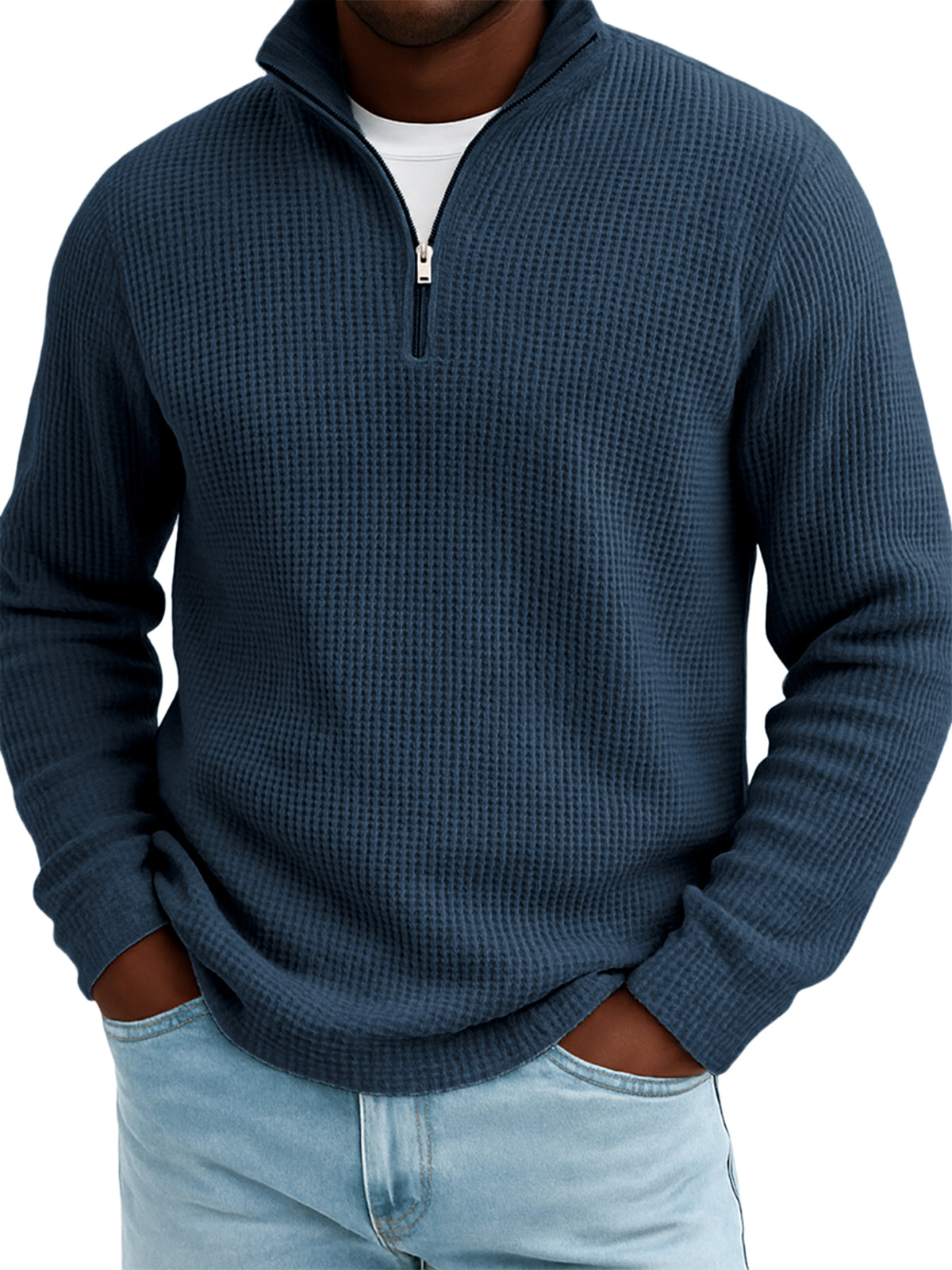 Men's Quarter-zip Waffle Texture Breathable Pullover T-shirt