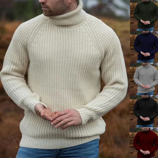 Men's Retro Western Style Knitted Sweater Turtleneck Pullover Off-white