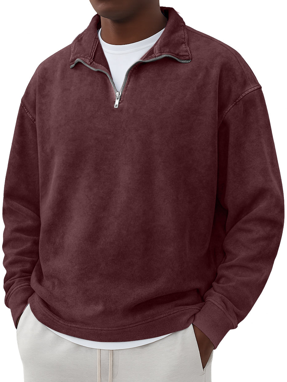 Men's Vintage Washed And Distressed Quarter Zip Sweatshirt