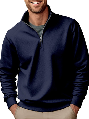 New Men's Casual Zipper Stand Collar Thickened Fleece Sweatshirt