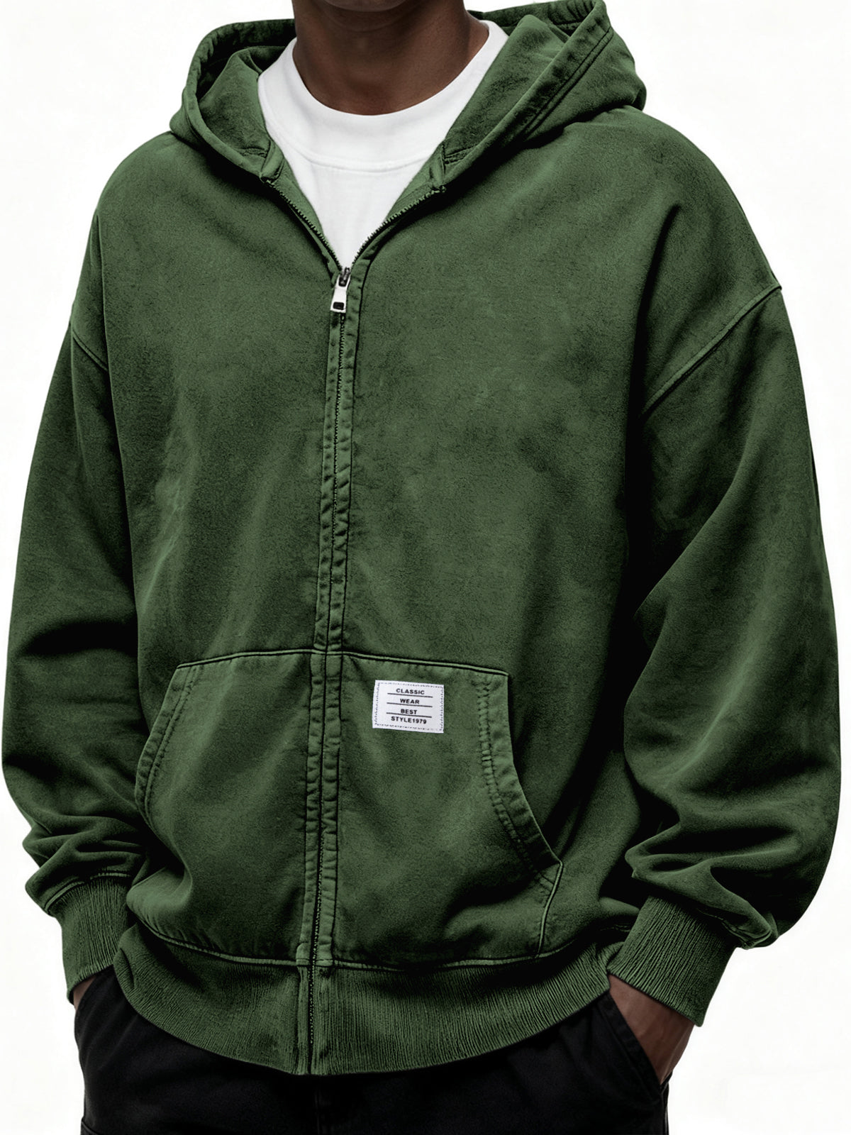 Heavyweight Hooded Full-zip Cardigan Sweatshirt with Kangaroo Pocket and Label