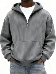 Men's Ribbed Quarter Zip Hoodie with Kangaroo Pocket