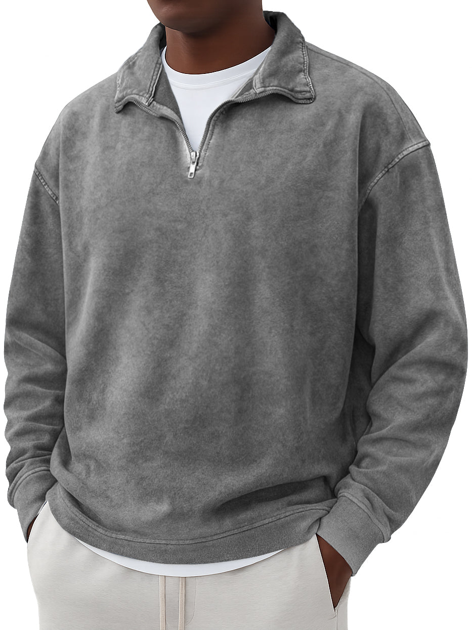 Men's Vintage Washed And Distressed Quarter Zip Sweatshirt