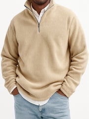 Men's Stylish Quarter-Zip Corduroy Ribbed Polo Sweatshirt