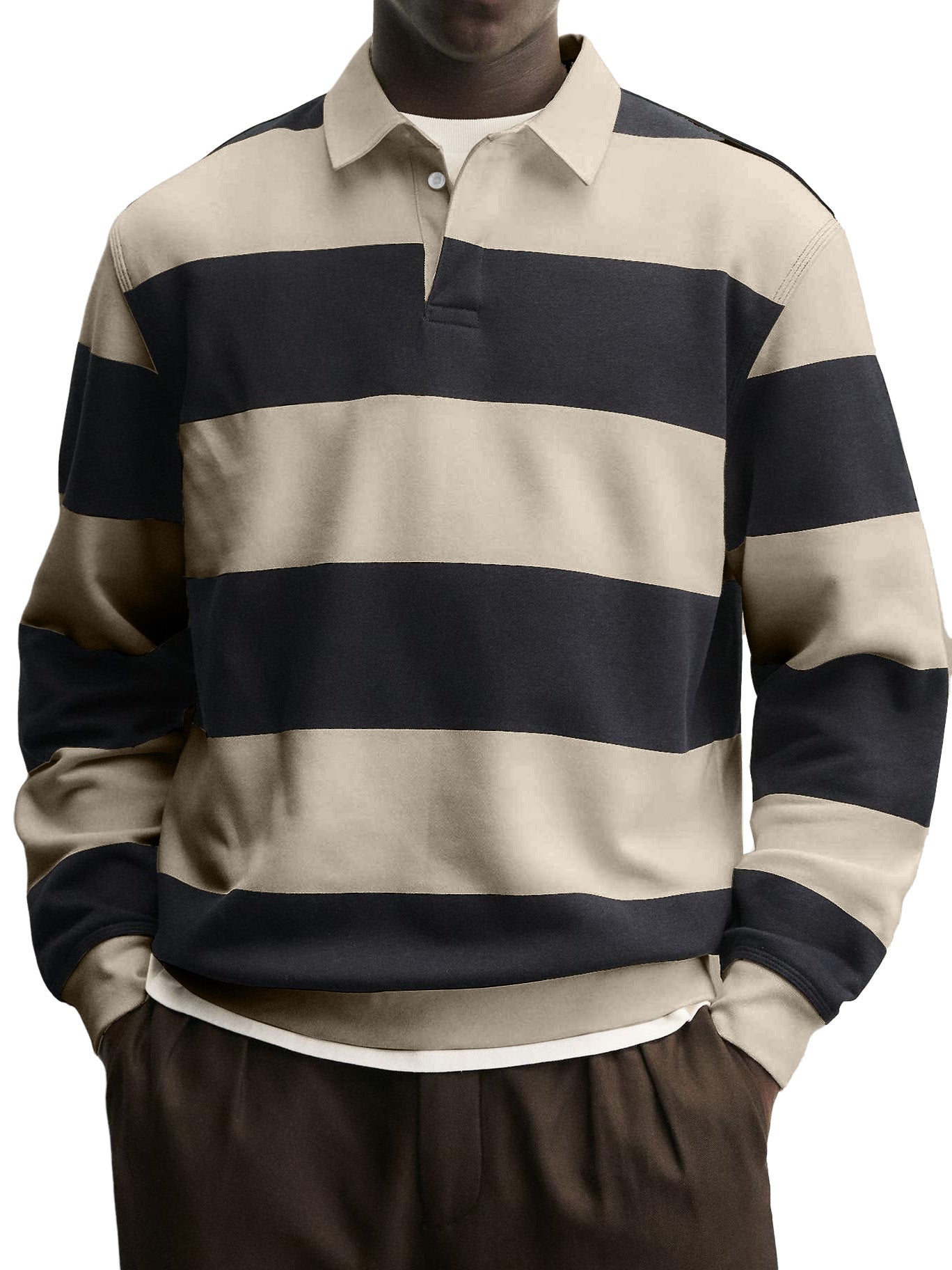 Men's Casual Striped Contrast Collar Polo Shirt