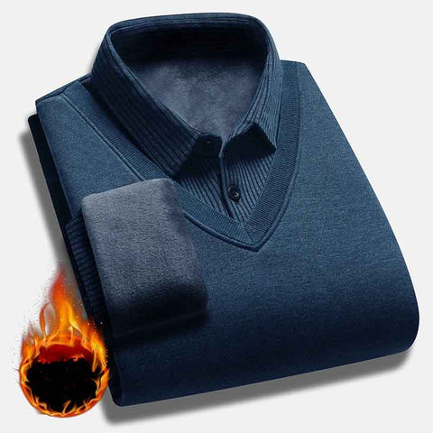 Men's Retro Thermal Fleece Lined Double Layer Sweater