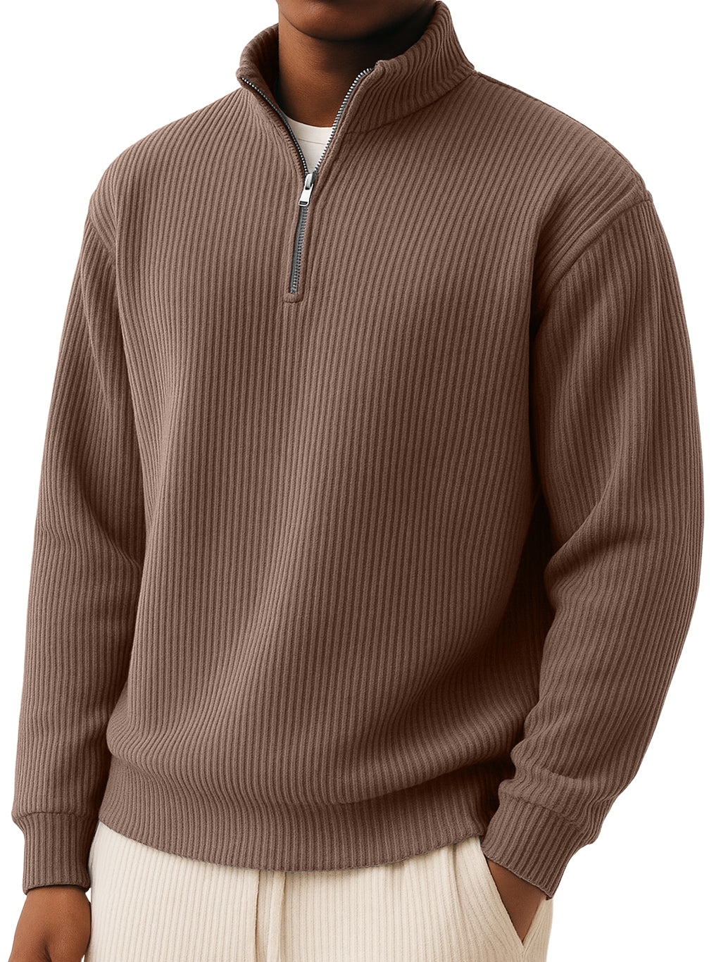 Men's Simple Casual Quarter Zip Long-sleeved T-shirt