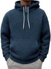 Men's Half-zip Plaid Textured Casual Hooded Sweatshirt