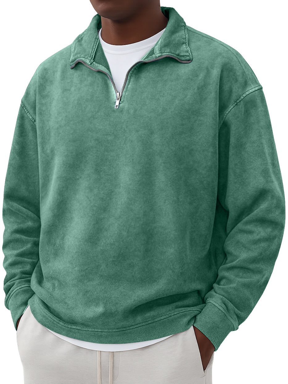 Men's Vintage Washed And Distressed Quarter Zip Sweatshirt