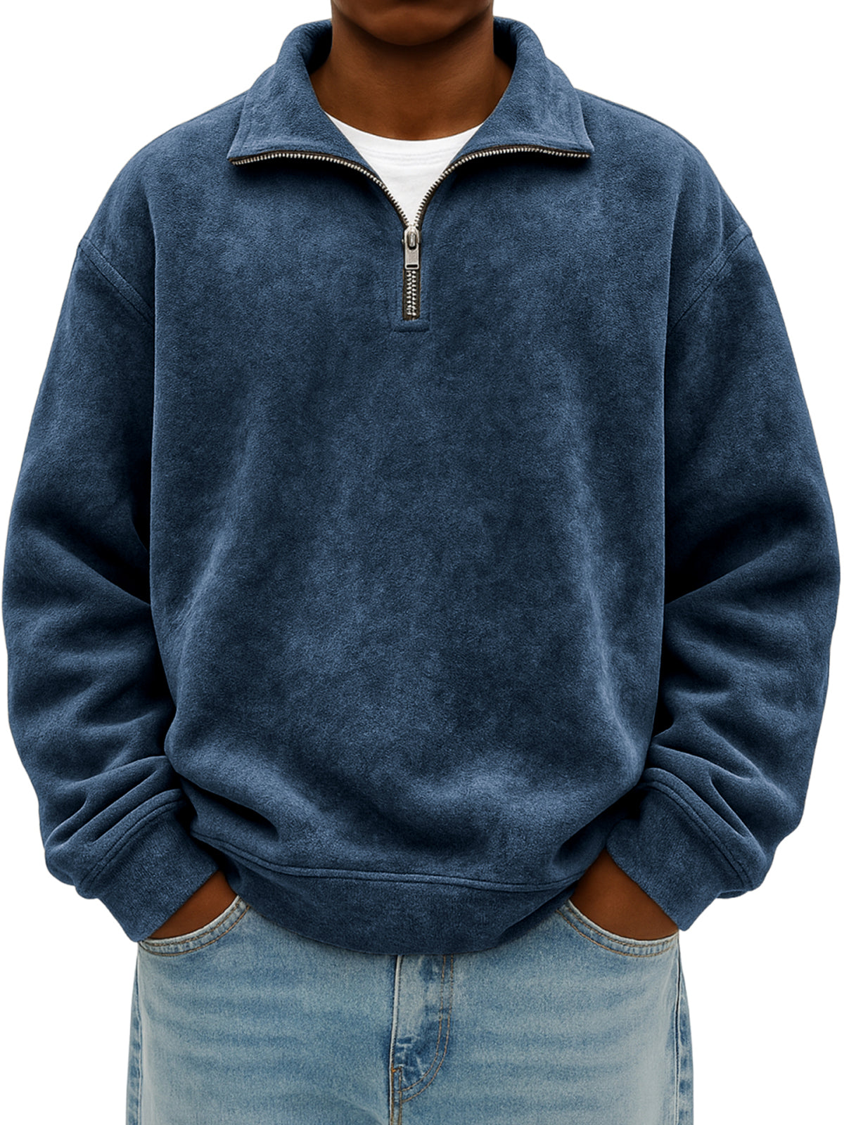 Men's Quarter Zip Stylish Suede Distressed Pullover