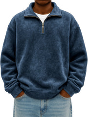 Men's Quarter Zip Stylish Suede Distressed Pullover