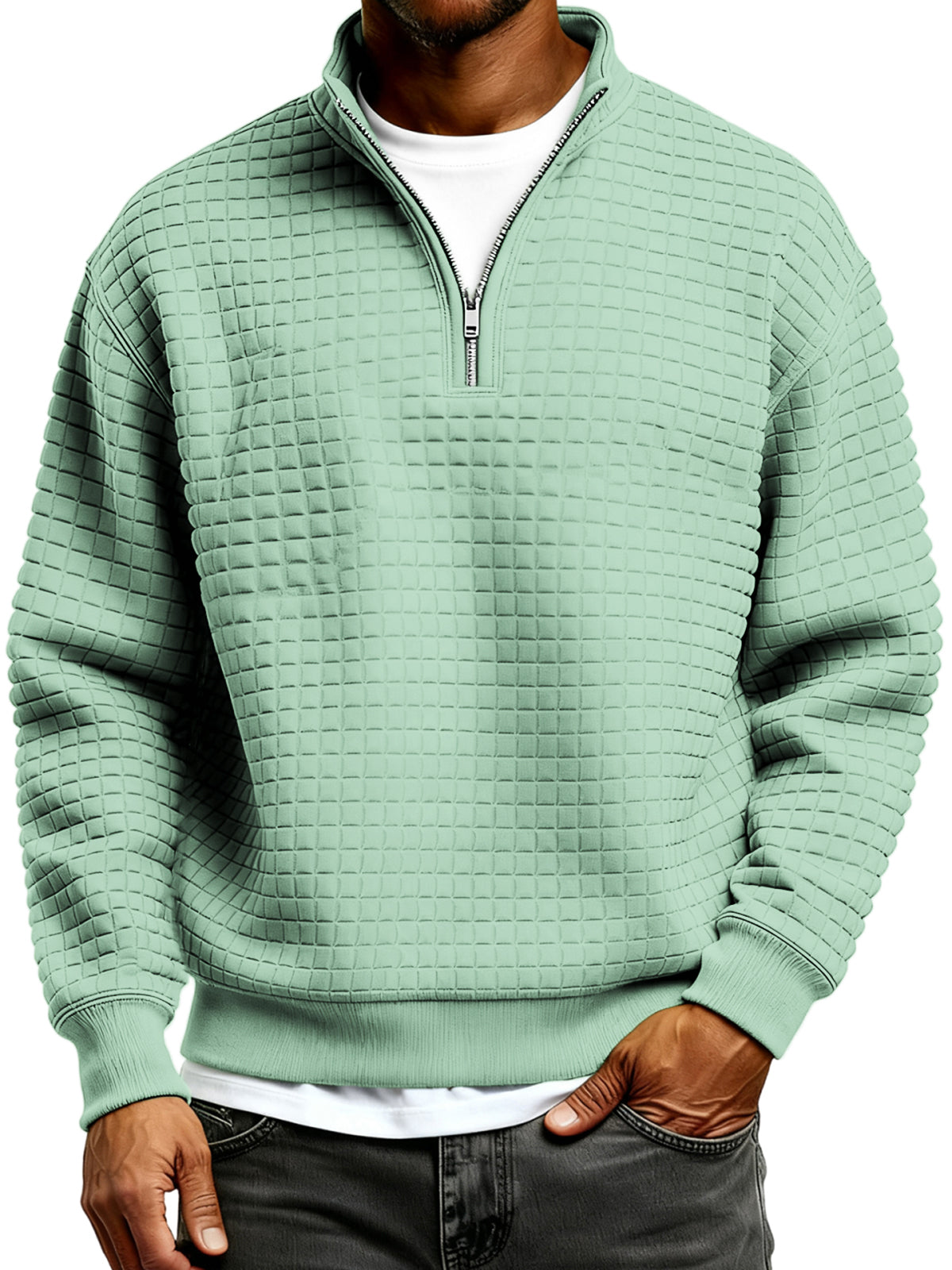 Men's Simple Quilted Quarter Zip Everyday Pullover