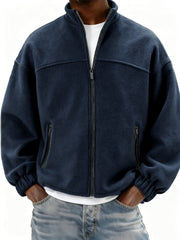 Men's Fleece Full Zip Stand Collar Jacket with Side Pockets