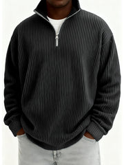 Men's Quarter-Zip Stylish Pleated Ribbed Pullover