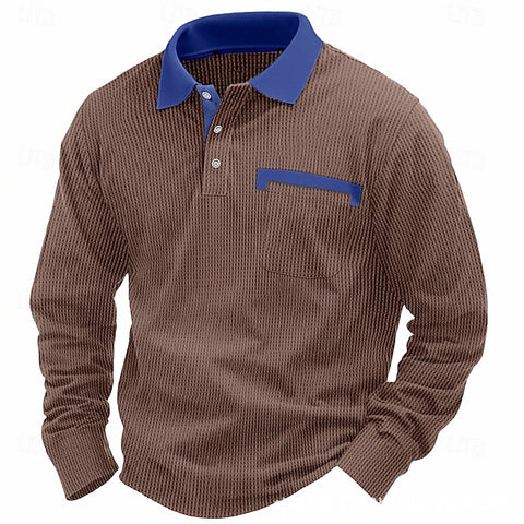 Men's Cotton Waffle Patch Collar Casual Business Polo Shirt