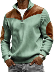 Men's Vintage Wide-ribbed Quarter-zip Suede Stitching Pullover