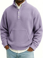 Men's Waffle Quarter Zip Stand Collar Sweatshirt with Kangaroo Pockets
