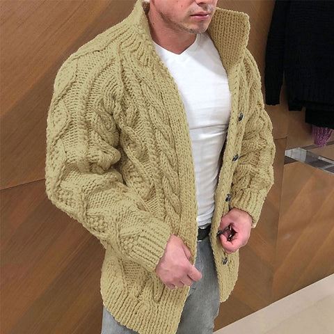 Men's Formal Cardigan Chunky Knit Solid Color Stand Collar Fashion Sweater