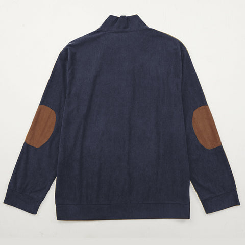 Men's Outdoor Casual Zip Polo Stand Collar Long Sleeve Sweatshirt Double Layer Lapel Fur Leather Collar Pullover