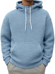 Men's Half-zip Plaid Textured Casual Hooded Sweatshirt