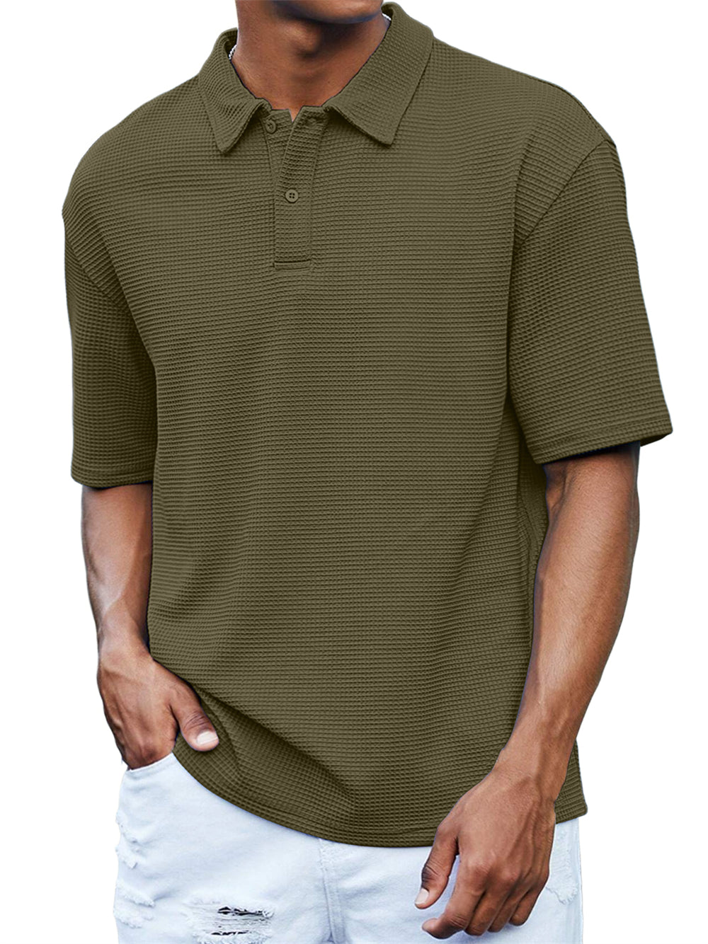 Men's Waffle Casual Quality Basic Short Sleeved Polo