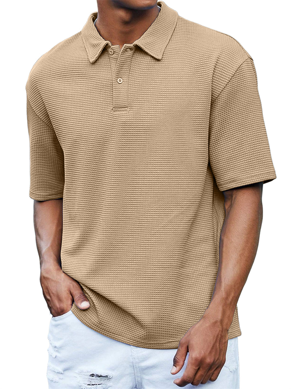 Men's Waffle Casual Quality Basic Short Sleeved Polo