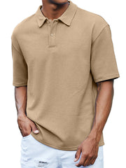 Men's Waffle Casual Quality Basic Short Sleeved Polo