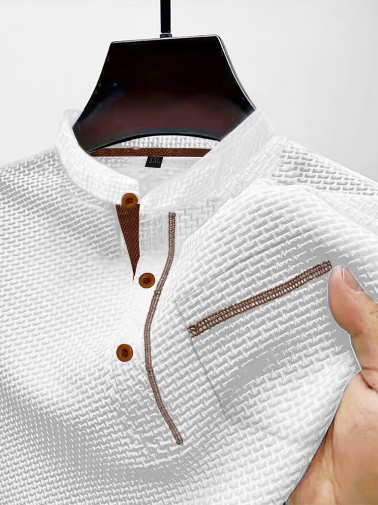 Men's Henley Collar Color Pocket Casual Short-sleeved Polo Top