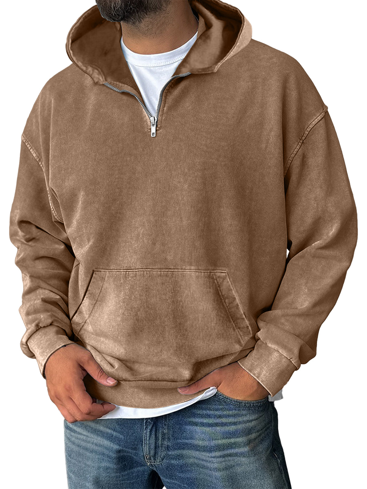 Men's Casual Zipper Pocket Hooded Sweatshirt