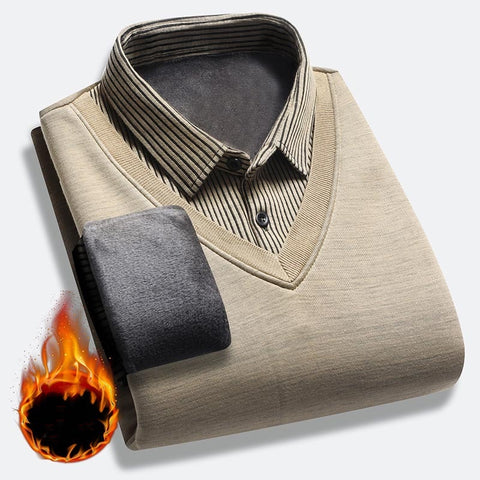 Men's Retro Thermal Fleece Lined Double Layer Sweater