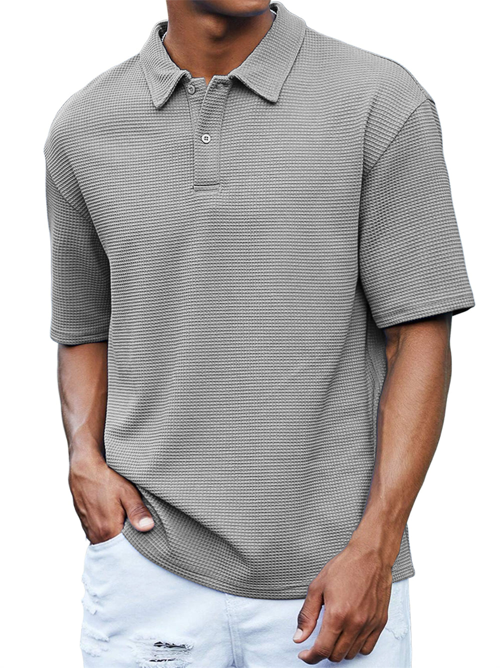 Men's Waffle Casual Quality Basic Short Sleeved Polo