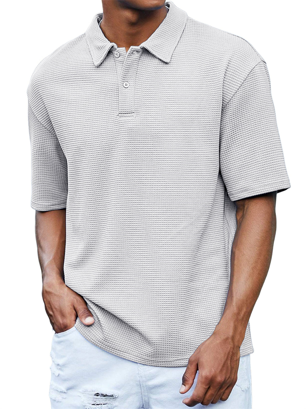 Men's Waffle Casual Quality Basic Short Sleeved Polo