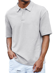 Men's Waffle Casual Quality Basic Short Sleeved Polo