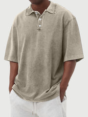 Men's washed and distressed 100% cotton daily casual POLO shirt