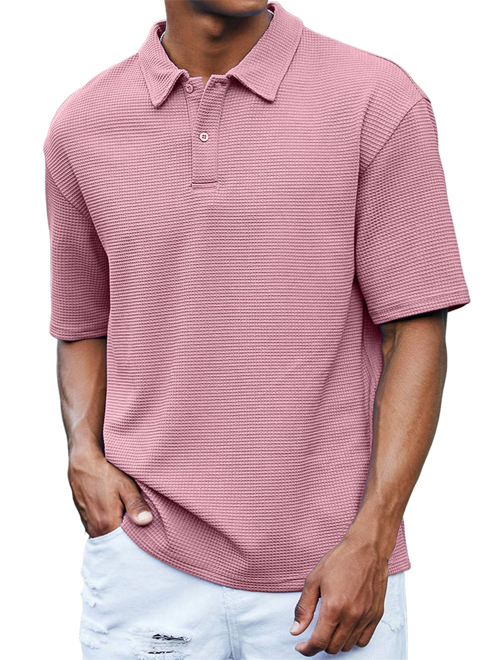 Men's Waffle Casual Quality Basic Short Sleeved Polo