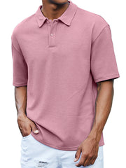 Men's Waffle Casual Quality Basic Short Sleeved Polo