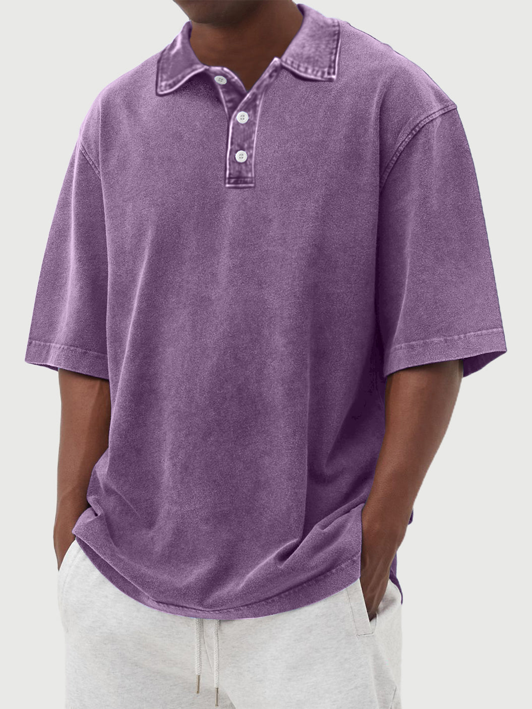 Men's washed and distressed 100% cotton daily casual POLO shirt