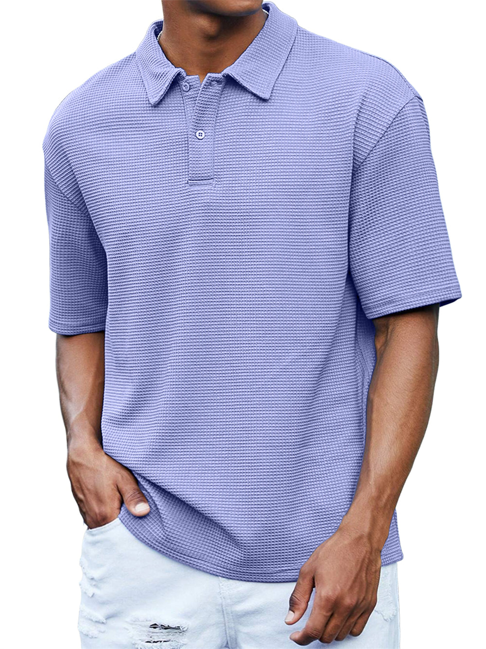 Men's Waffle Casual Quality Basic Short Sleeved Polo