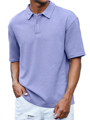 Men's Waffle Casual Quality Basic Short Sleeved Polo
