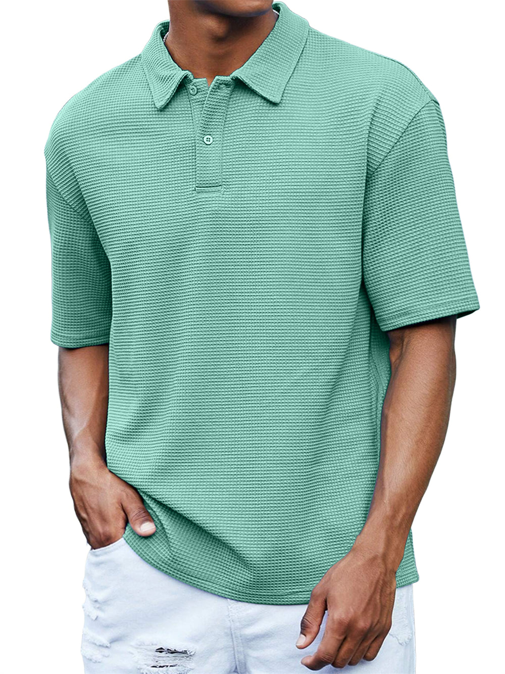 Men's Waffle Casual Quality Basic Short Sleeved Polo