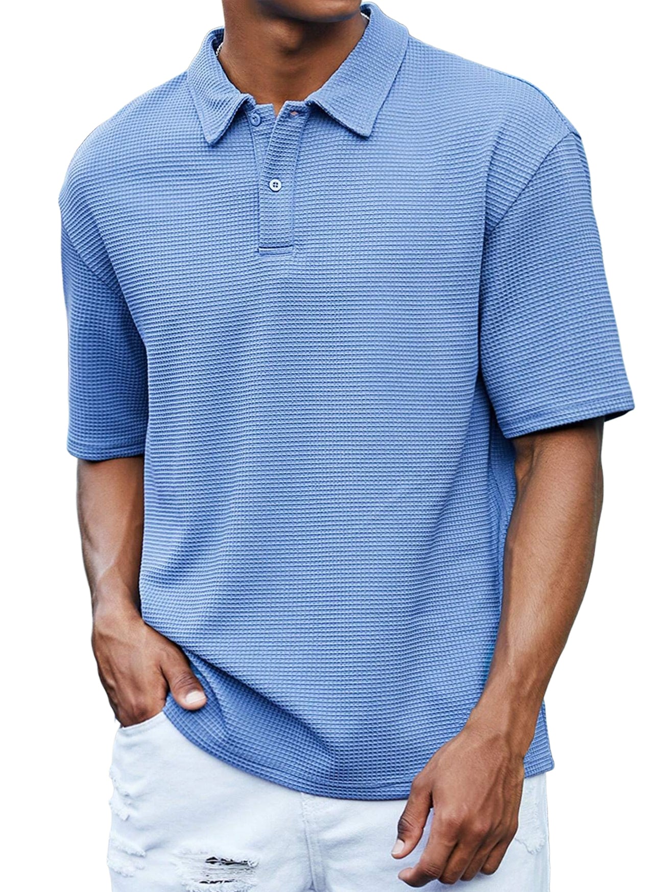 Men's Waffle Casual Quality Basic Short Sleeved Polo