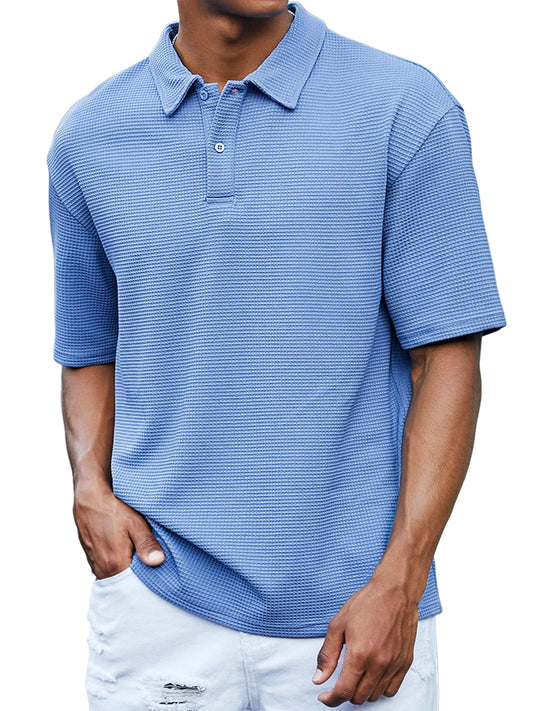 Men's Waffle Casual Quality Basic Short Sleeved Polo