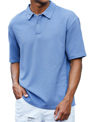 Men's Waffle Casual Quality Basic Short Sleeved Polo